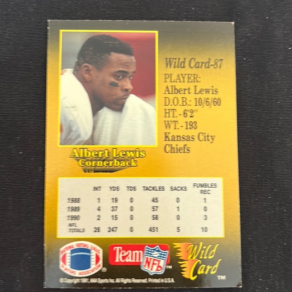 2 MINT KANSAS CHIEF Albert Lewis Cornerback WILD CARD #87  and PROSET #425 - Picture 5 of 5